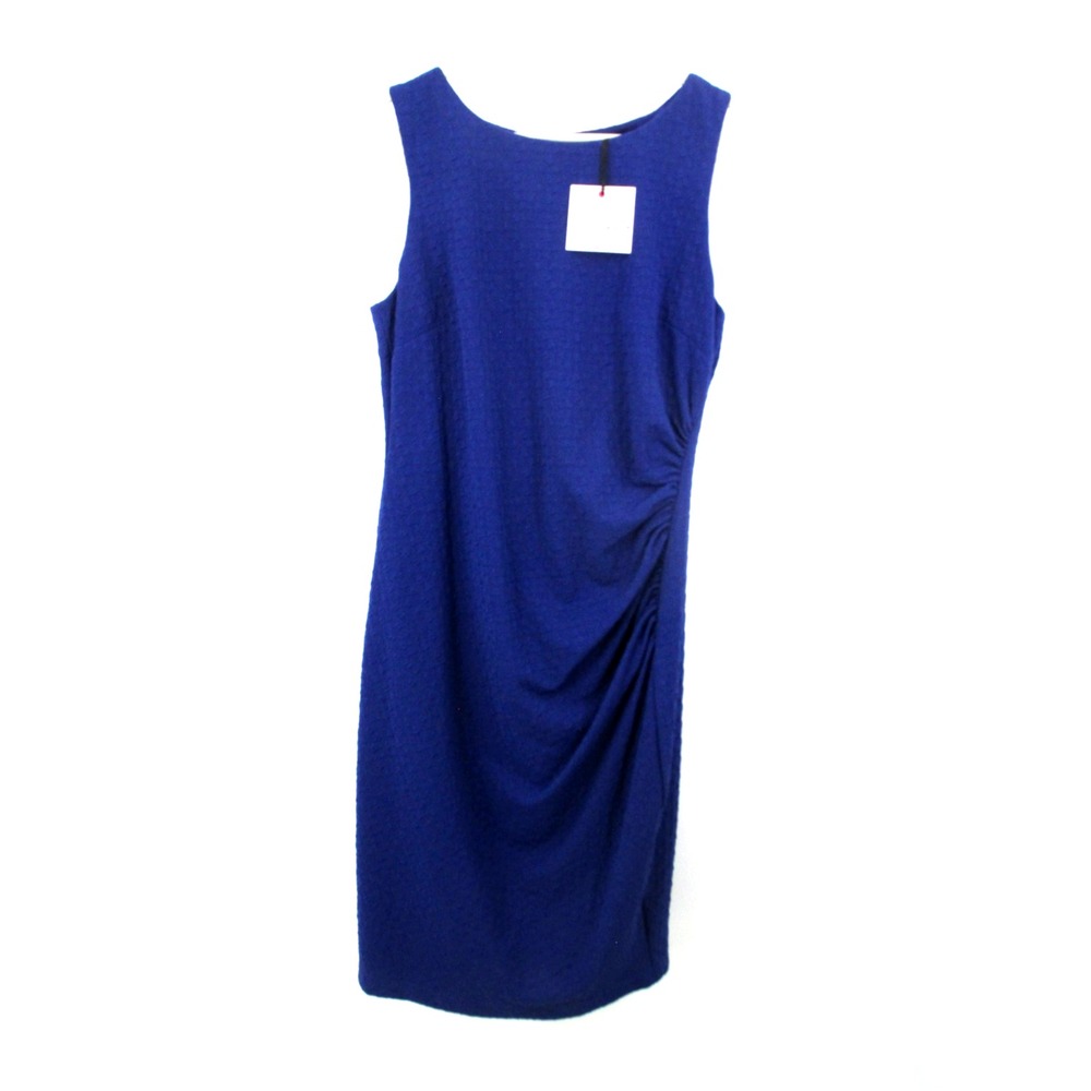 Bisou Bisou Blue Ruched Midi Shift Dress Womens 10 Sleeveless Back Zip NWT